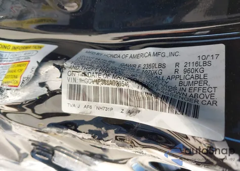 2018 Honda Accord Sport z USA, uszkodzony, nr VIN 1HGCV1F36JA020546